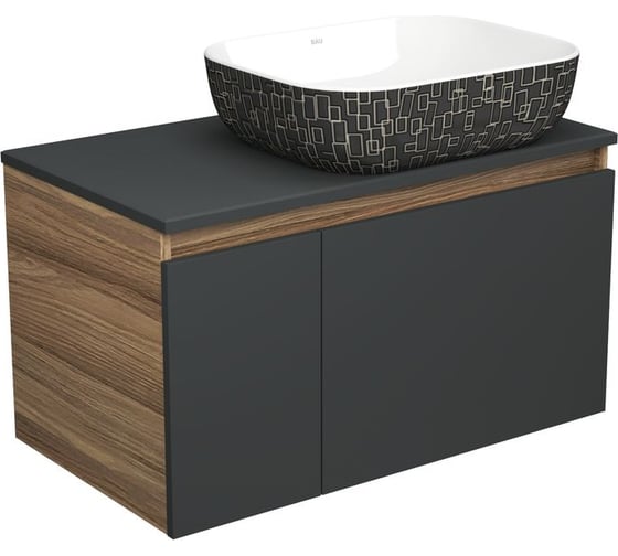 Изображение товара Тумба с раковиной Bauedge Bau Dream Blackwood 80, графит + раковина санфаянс накладная BAU Stil Black White 50х40 BD2234