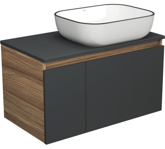 Изображение товара Тумба с раковиной Bauedge Bauedge (тумба подвесная Bau Dream Blackwood 80, графит + раковина санфаянс накладная BAU Stil Black Rand 50х40) BD2224