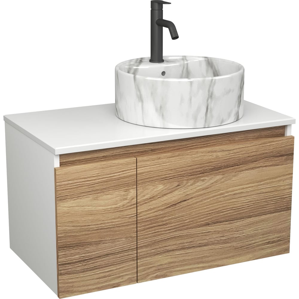 Комплект Bauedge тумба Bau Dream Blackwood 80, раковина круглая накладная BAU Element D41, мрамор, смеситель Hotel Dream Black, черный матовый BD2973