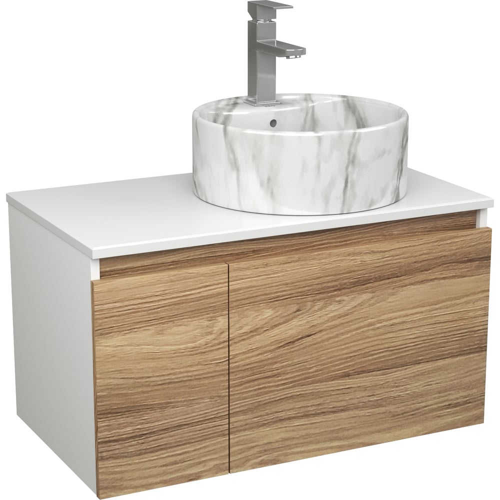 Комплект Bauedge тумба Bau Dream Blackwood 80, раковина круглая накладная BAU Element D41, мрамор, смеситель Hotel Stil, нерж. сталь BD2970
