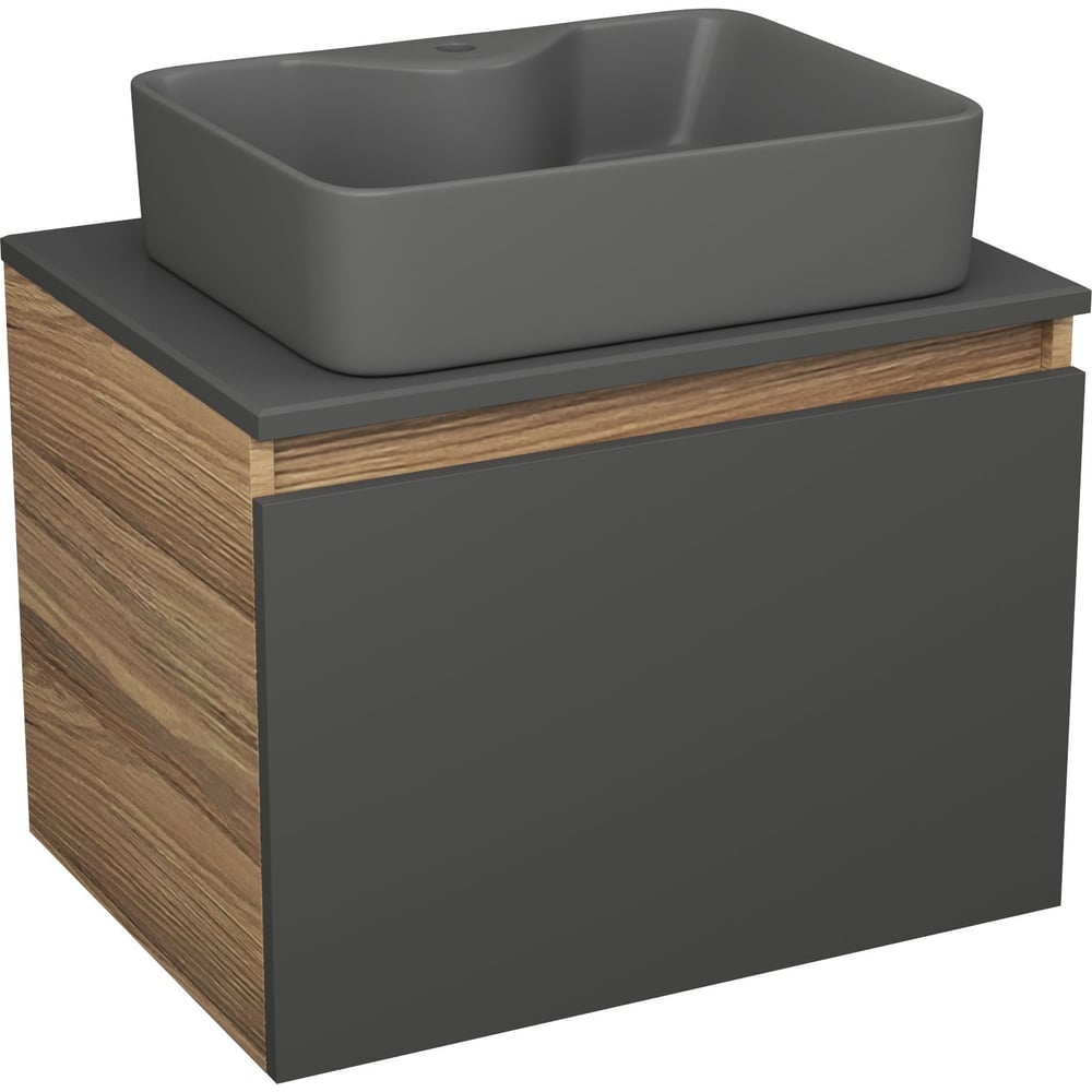Комплект Bauedge тумба Bau Dream Blackwood графит 60, 1 ящик, раковина BAU Cerama 48x37, темно-серая BD2863