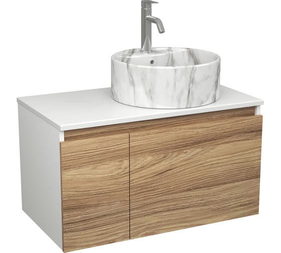 Изображение товара Комплект Bauedge тумба Bau Dream Blackwood 80, раковина круглая накладная BAU Element D41, мрамор, смеситель Hotel Dream, нерж. сталь BD2972