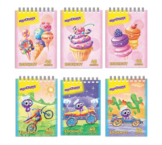 Изображение товара Блокнот 120 шт в упаковке ЮНЛАНДИЯ МАЛЫЙ ФОРМАТ 75х105мм А7 40л гребень картон клетка ЮНЛАНДИК/СЛАДОСТИ 129858