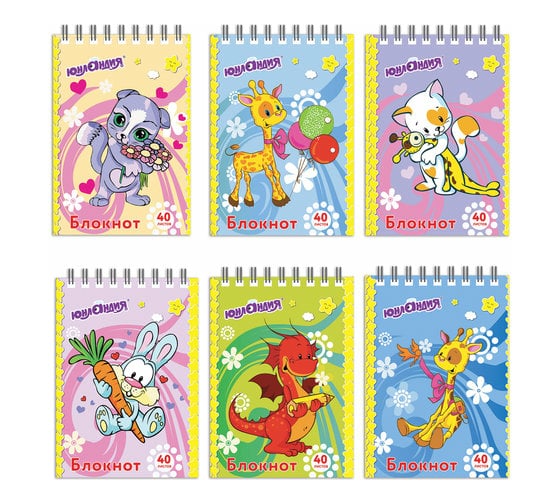 Изображение товара Блокнот 120 шт в упаковке ЮНЛАНДИЯ МАЛЫЙ ФОРМАТ 75х105мм А7 40л гребень картон клетка МУЛЬТЯШКИ  129860