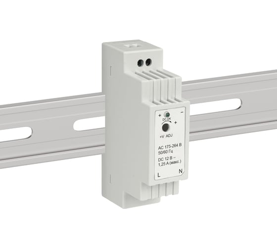 Изображение товара Блок питания Apeyron на DIN рейку 12В, 15Вт, 1,25А, IP20, 25x93x56мм, пластик, белый / 03-160