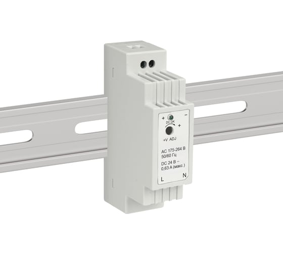 Изображение товара Блок питания Apeyron на DIN рейку 24В, 15Вт, 0,63А, IP20, 25x93x56мм, пластик, белый / 03-163