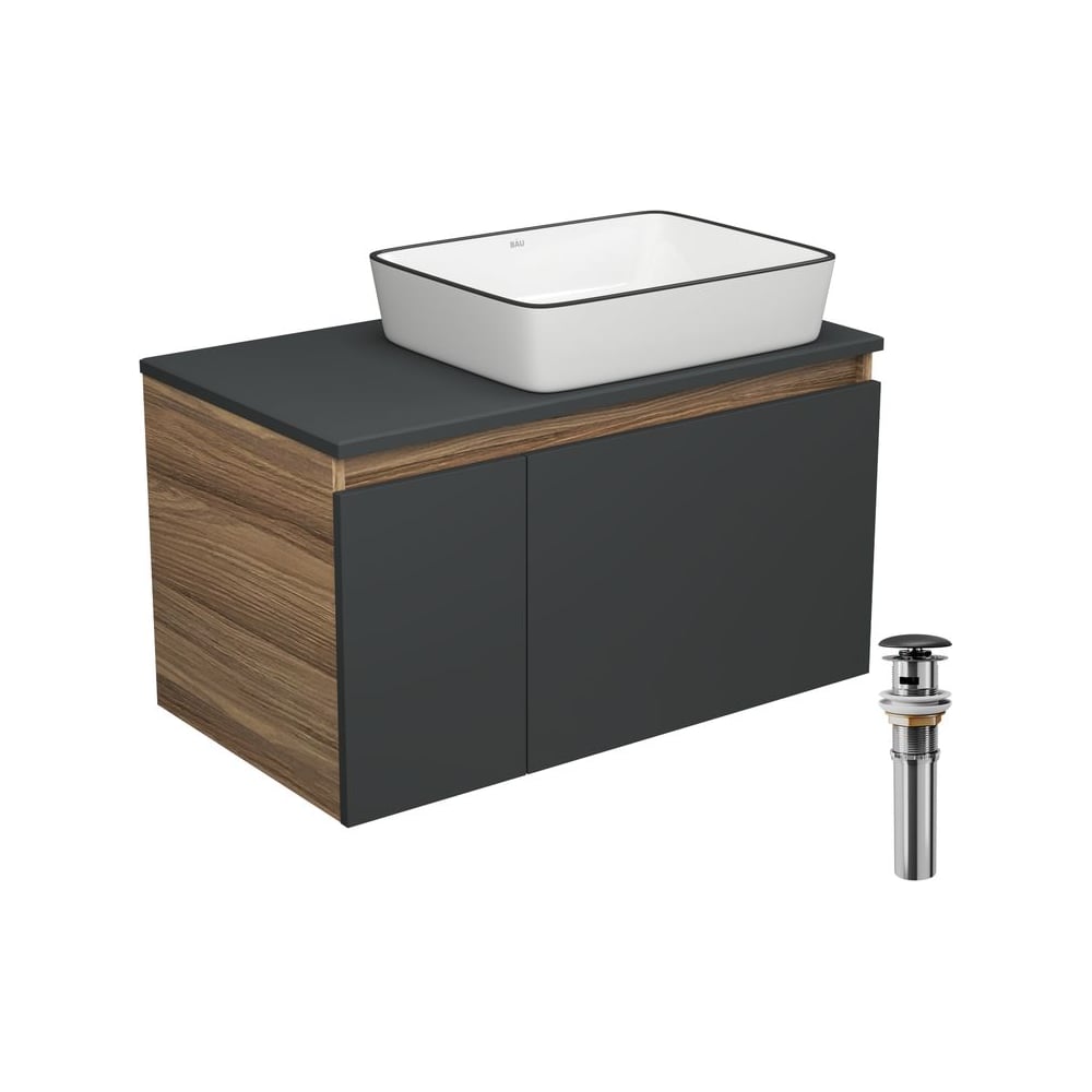 Изображение товара Тумба с раковиной Bauedge Bau Dream 80 графит санфаянс накладная модульная ванная комната