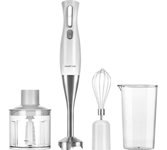 Изображение товара Блендерный набор Galaxy LINE GL 2164, белый, погружной, 1200 Вт, четырехлопастный нож, насадка-венчик, насадка-измельчитель, насадка-блендер 7020121641