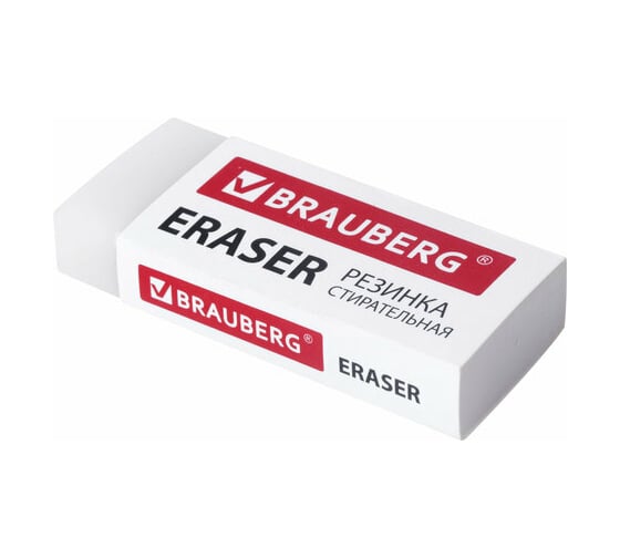 Изображение товара Ластик 20 шт в упаковке BRAUBERG большой "EXTRA" 60х24х11мм белый экологичный ПВХ картонный держатель  228074