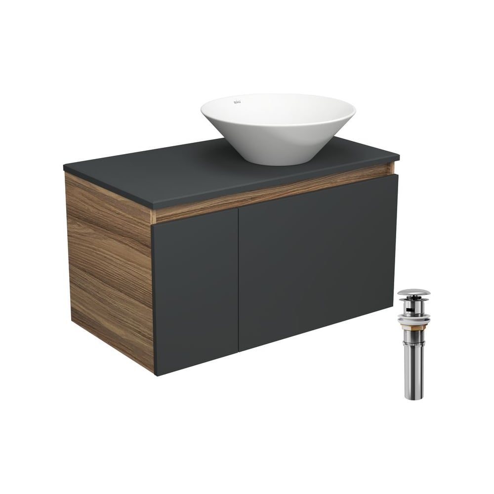 Изображение товара Тумба с раковиной Bauedge Bau Dream 80 графит и белая санфаянс круглая D43