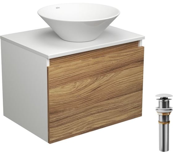 Изображение товара Тумба с раковиной и выпуском Bauedge (тумба подвесная Bau Dream 60 + раковина BAU Dream D43, белая, выпуск клик-клак, белый) BD1672