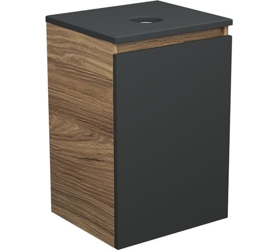 Изображение товара Тумба с раковиной и выпуском Bauedge (тумба Bau Dream 40, графит + раковина накладная квадратная BAU Hotel mini 24x24, выпуск клик-клак, хром) BD1911