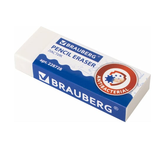 Изображение товара Ластик 30 шт в упаковке BRAUBERG "АНТИБАКТЕРИАЛЬНЫЙ" 58х22х12мм белый прямоугольный картонный держатель 228728