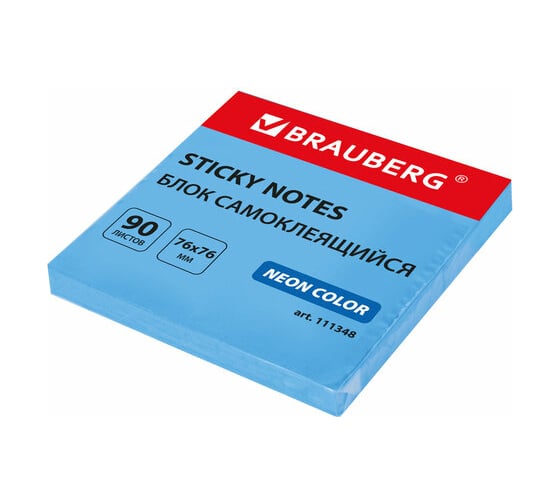Изображение товара Блок самоклеящийся 12 шт в упаковке BRAUBERG стикеры НЕОНОВЫЙ 76*76мм 90 листов голубой  111348