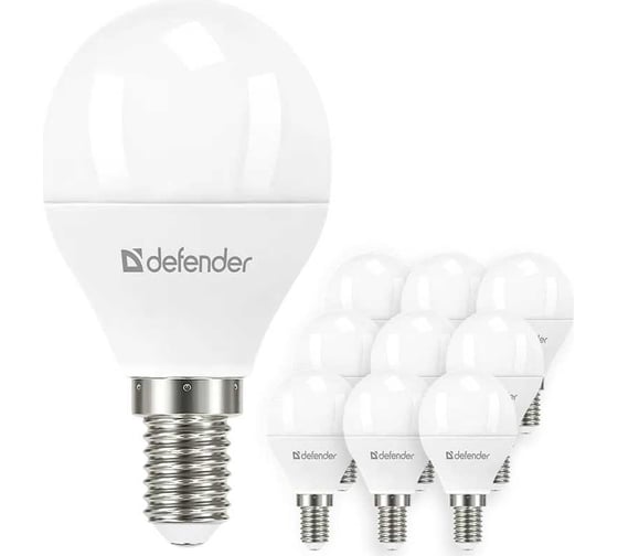 Изображение товара Светодиодная лампочка DEFENDER P45-10W-830-E14 шар, теплый белый, 1 шт. 95213