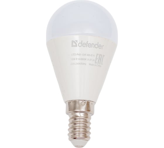 Изображение товара Светодиодная лампочка DEFENDER P45-12W-865-E14 шар, холодный дневной, 1 шт. 95229