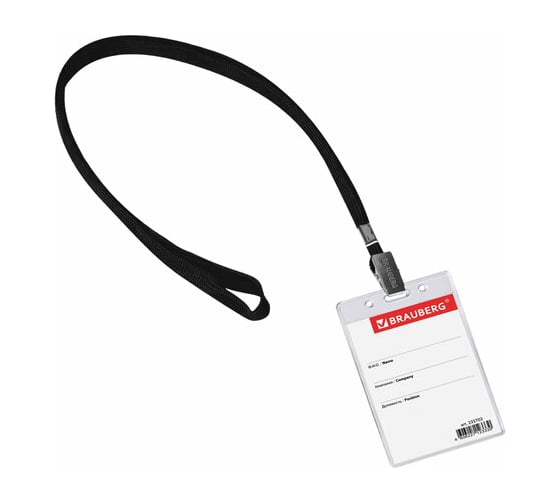 Изображение товара Бейдж 20 шт в упаковке BRAUBERG вертикальный 90х60мм на черной ленте 45 см  235702