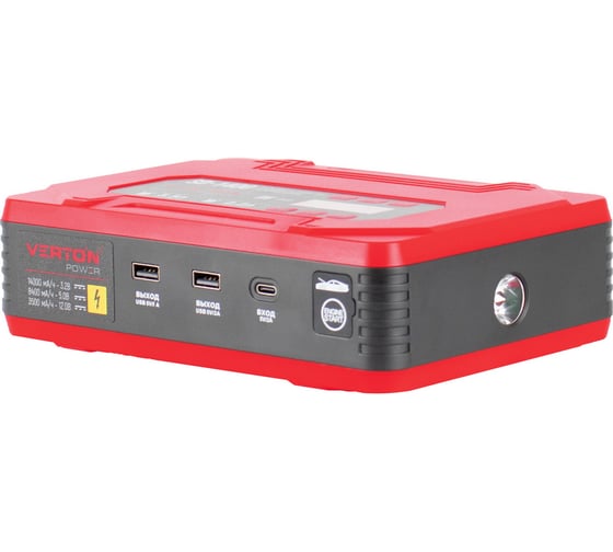 Изображение товара Пусковое устройство VERTON Energy SD-1400 230В, 900 А, компрессор 5 атм, 22л/мин, 14000 мА_ч/44,8 Вт_ч,Li-Po,USB 2 шт.)20 шт/кор 01.13825.17933