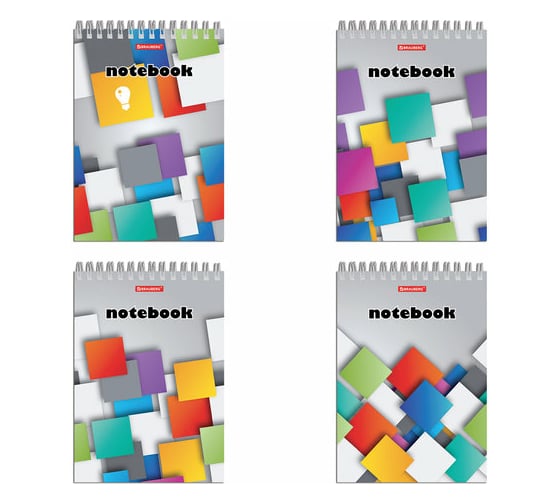 Изображение товара Блокнот 4 шт в упаковке BRAUBERG А5 146х205мм 80л гребень картон подложка клетка Кубы  129819