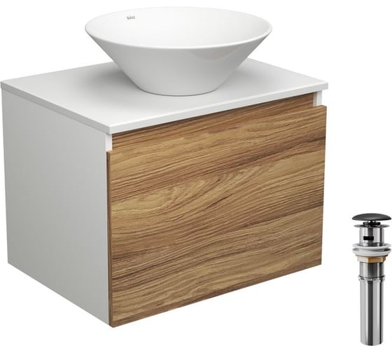 Изображение товара Тумба с раковиной и выпуском Bauedge (тумба подвесная Bau Dream 60 + раковина BAU Dream D43, белая, выпуск клик-клак, черный) BD1673