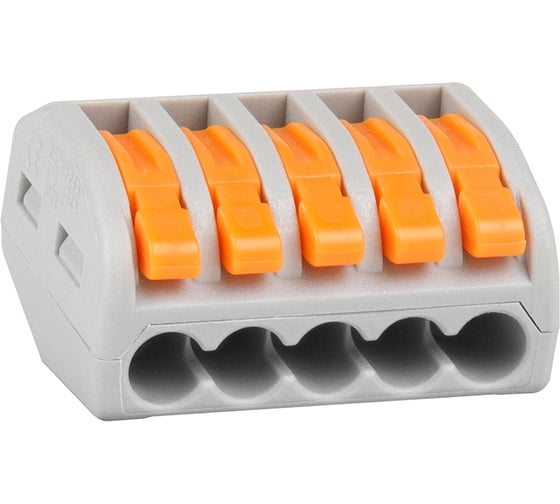 Изображение товара Клемма КЭАЗ строительно-монтажная OptiKit СМК 222-415 с рычагом 5 отверстий 0,2-2,5(4,0)мм2 100 шт 351066