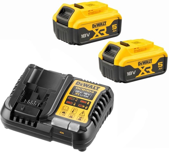 Изображение товара Набор Dewalt: 2 АКБ DCB184, Li-Ion, 18 В, 5 Ач и зарядное устройство DCB1104, 12/18 В, 4 A DCB1104P2 DCB1104P2-QW