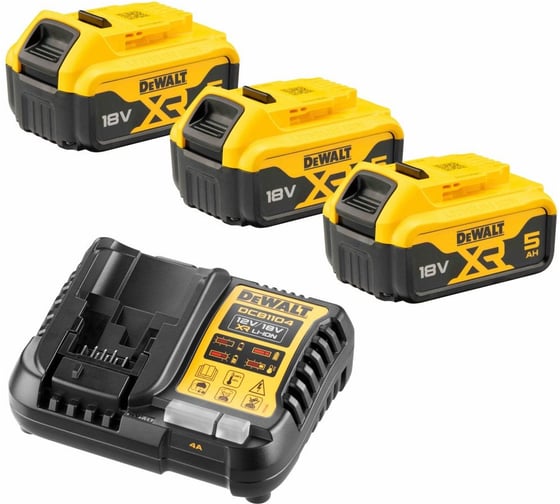 Изображение товара Набор Dewalt: 3 АКБ DCB184, Li-Ion, 18 В, 5 Ач и зарядное устройство DCB1104, 12/18 В, 4 A DCB1104P3 DCB1104P3-QW