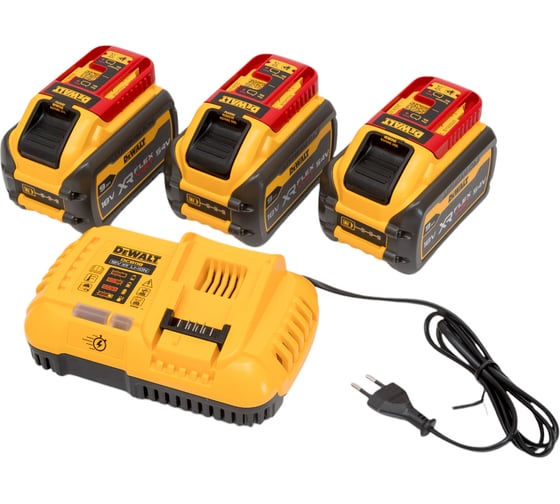 Изображение товара Набор Dewalt: 3 аккумулятора DCB547, Li-Ion, 18/54 В, 9/3 Ач и зарядное устройство DCB118, 18/54 В, 8 А, DCB118X3-QW