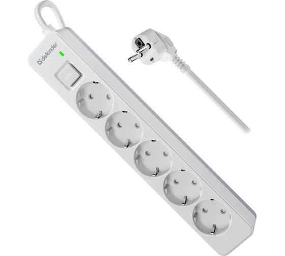 Изображение товара Удлинитель с сетевым фильтром Defender DFS 133 3 м, белый, 5 розеток 99431