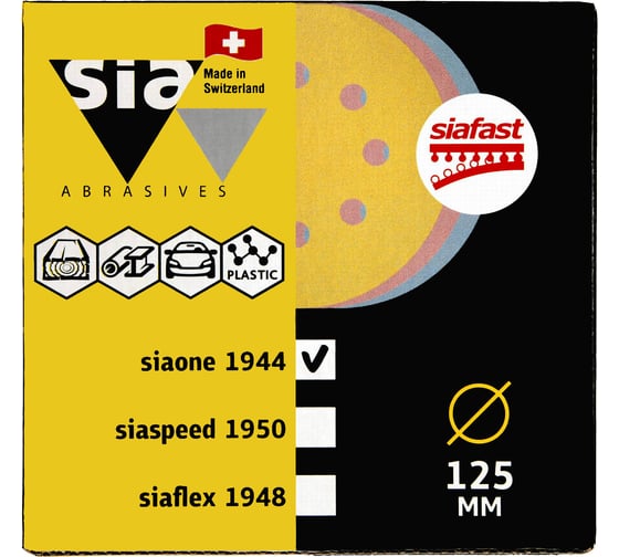 Изображение товара Круг шлифовальный на липучке siaone 1944 (50 шт; 125 мм; без отверстий; P240) Sia Abrasives so50-125-0-240