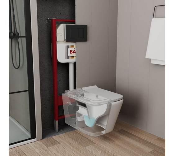 Изображение товара Рамная инсталляция для подвесного унитаза Bauedge BAU NEO 45 кнопка смыва BAU Stil, черная матовая NEO45700-Q00003