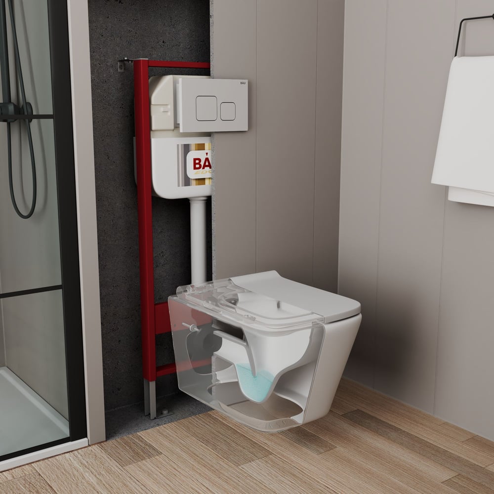 Изображение товара Рамная инсталляция для подвесного унитаза Bauedge BAU NEO 45 с кнопкой смыва BAU Soul белая