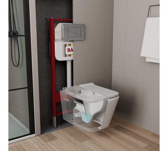 Изображение товара Рамная инсталляция для подвесного унитаза Bauedge BAU NEO 45 кнопка смыва BAU Stil, хром NEO45700-Q00002