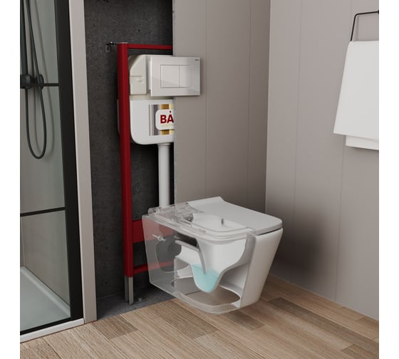 Изображение товара Рамная инсталляция для подвесного унитаза Bauedge BAU NEO 45 кнопка смыва BAU Stil, белый глянец NEO45700-Q00001