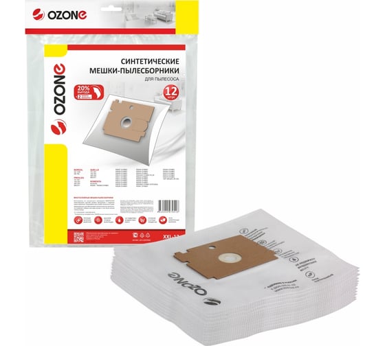 Изображение товара Мешки-пылесборники синтетические 12 шт + 2 микрофильтра для пылесоса Ozone XXL-12