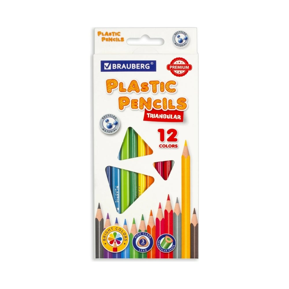 Пластиковые цветные карандаши BRAUBERG пластиковые цветные карандаши шестигранные artberry 24 цветов