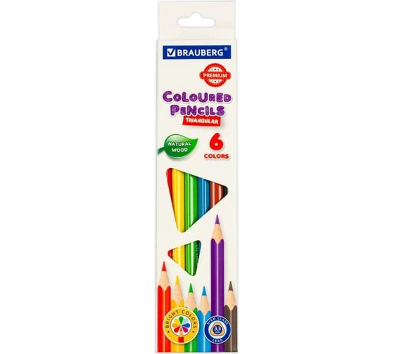 Изображение товара Карандаши цветные 24 шт в упаковке BRAUBERG PREMIUM 6 цветов трехгранные грифель мягкий 3,3 мм  181650