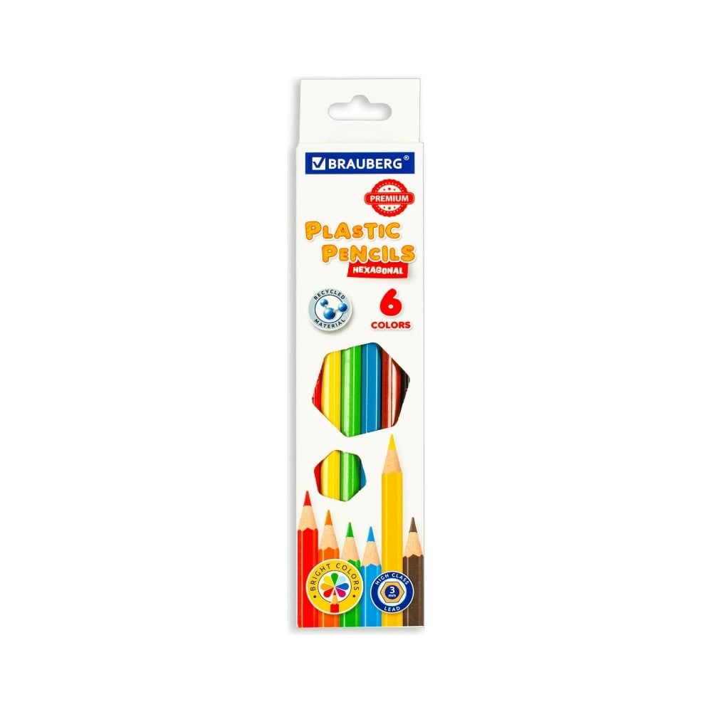 Шестигранные цветные карандаши BRAUBERG карандаши ные акварельные 6 ов гамма лицей с кистью шестигранные