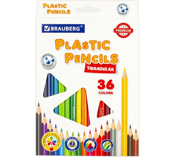 Изображение товара Цветные карандаши BRAUBERG PREMIUM пластиковые, 36 цветов, трехгранные, грифель мягкий 3 мм 181664