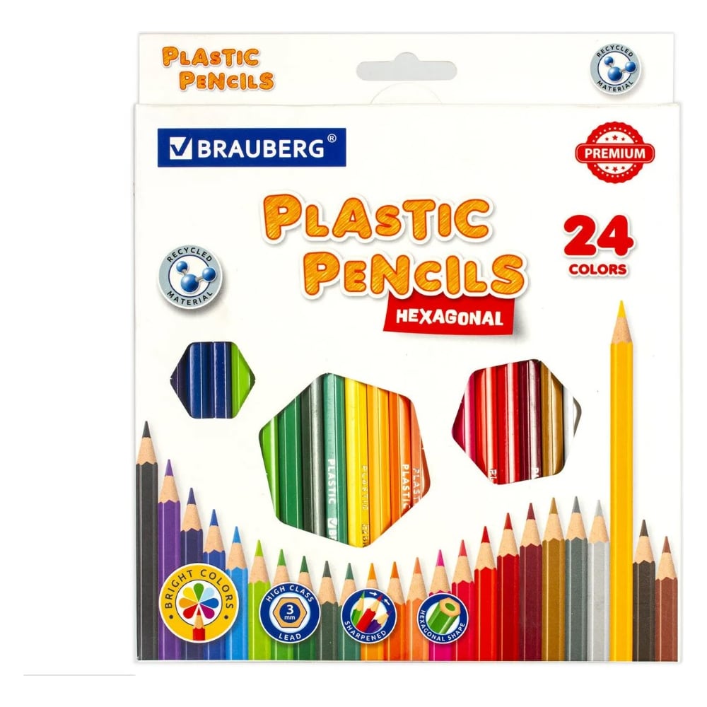 Пластиковые цветные карандаши BRAUBERG карандаши ные brauberg max супермягкие яркие классические 72 а грифель 3 3 мм 181861