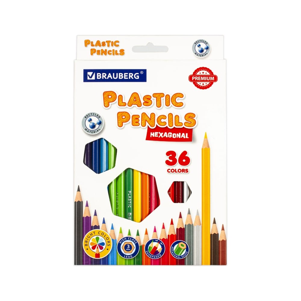 Пластиковые цветные карандаши BRAUBERG карандаши ные brauberg max супермягкие яркие классические 72 а грифель 3 3 мм 181861