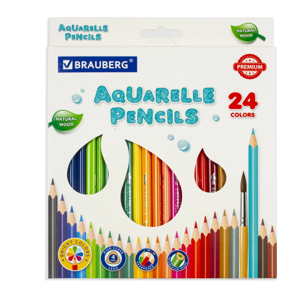 Акварельные цветные карандаши BRAUBERG карандаши художественные цветные акварельные brauberg art classic 48 цветов грифель 3 3 мм 181532