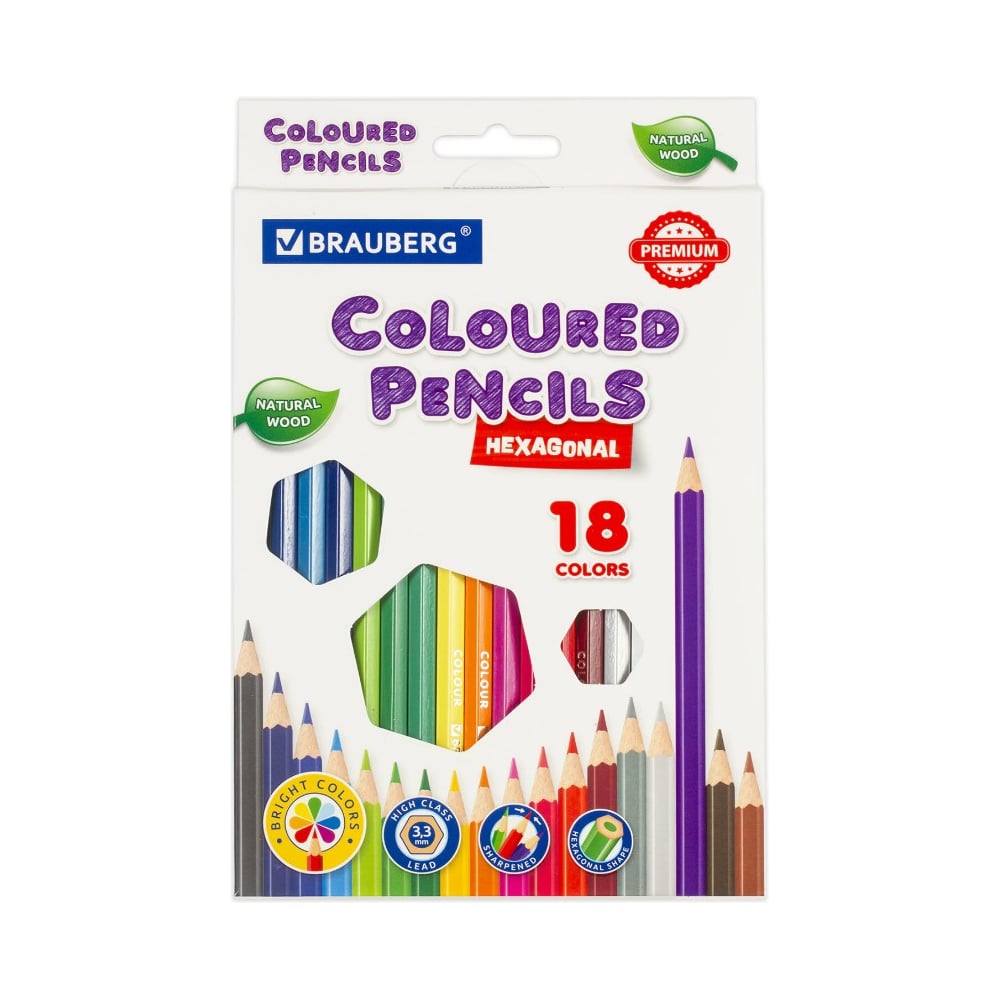 Шестигранные цветные карандаши BRAUBERG пластиковые ные карандаши шестигранные artberry 18 ов