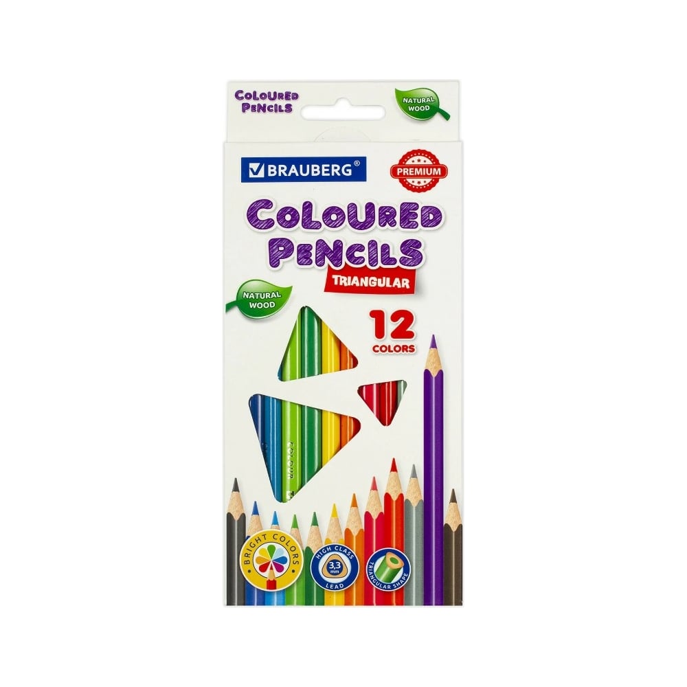 Трехгранные цветные карандаши BRAUBERG стираемые трехгранные цветные карандаши kores
