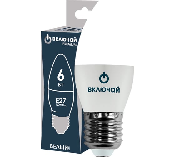 Изображение товара Светодиодная лампа Включай 6W E27 свеча 4000K 220V LED PREMIUM C37-6W-E27-W 1003874