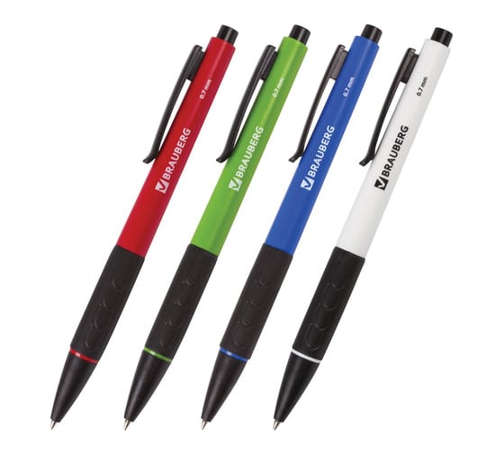 Изображение товара Ручка шариковая BRAUBERG автоматическая с грипом Klasse, синяя, корпус ассорти, узел 0,7 мм, линия письма 0,35 мм 140588