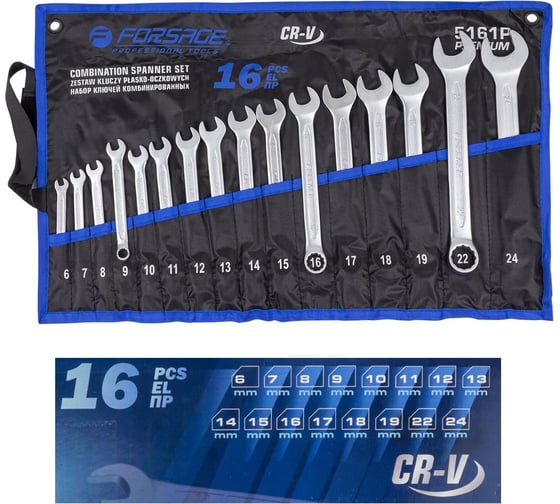 Изображение товара Набор ключей комбинированных Forsage 16 предметов 6-19,22,24мм F-5161P Premium(61123)