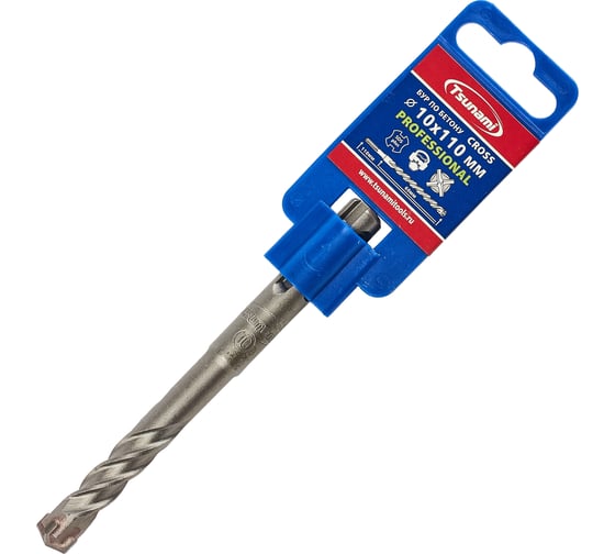 Изображение товара Бур по бетону Tsunami PROFESSIONAL Cross 10х110/60 мм, SDS-plus T10610300010110