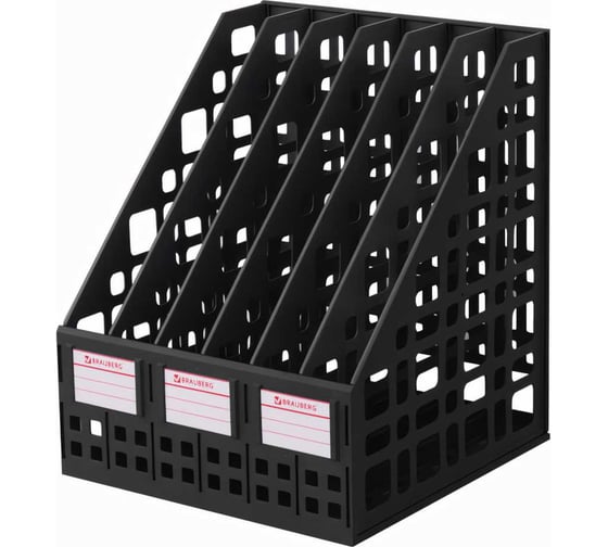 Изображение товара Вертикальный лоток для бумаг BRAUBERG MAXI Plus 240 мм 6 отделений сетчатый сборный черный 237015