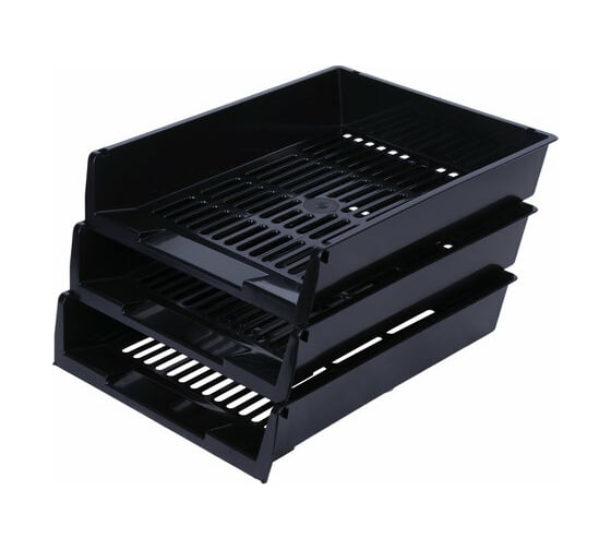 Изображение товара Горизонтальные лотки для бумаг BRAUBERG КОМПЛЕКТ 3 шт 340х270х70 мм черный Office 237255